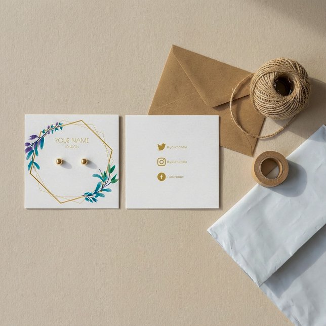 Geometrische Blume Ohrring-Anzeigetafel (Geometric gold flower wreath earring display card.)