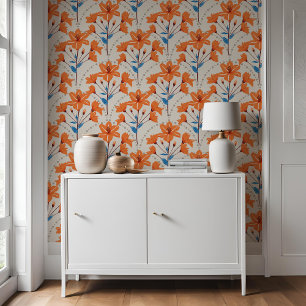Geometrische Blume Orange Blue Lily Pattern Tapete