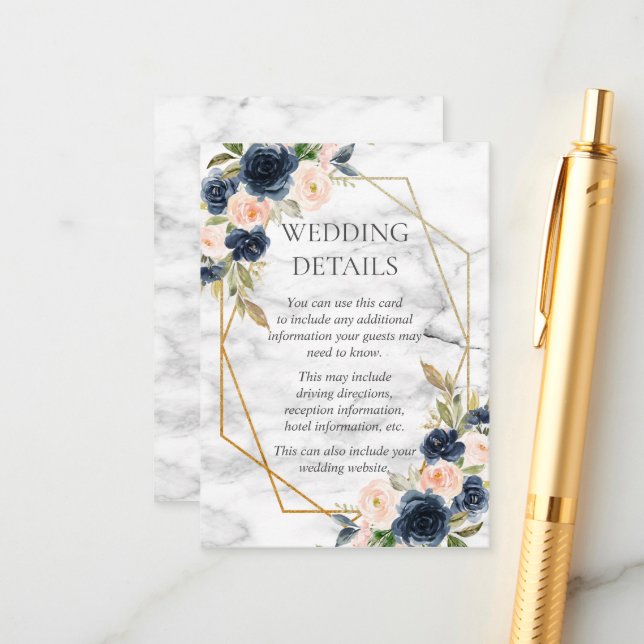 Geometrische Blumendetails für den dunkelblauen Ma Begleitkarte (Vorderseite/Rückseite Beispiel)