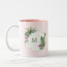 Geometrische Blush-Kaktus mit Monogramm Zweifarbige Tasse