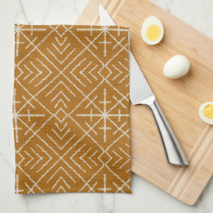 Geometrische Bohemische Linie, Creme auf Orange Geschirrtuch