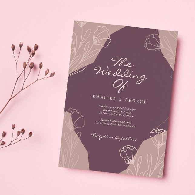 Geometrische bordeauxrote Creme schöne Blumenhochz Einladung (Geometric burgundy cream beautiful floral wedding)