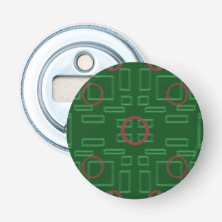 Geometrische Boxen auf dem grünen Button-Flaschenö Flaschenöffner