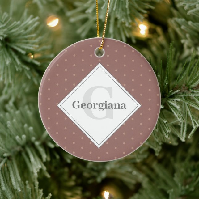 Geometrische, braun-Polka-Punkte für Monogramm-Feu Keramik Ornament (Baum)