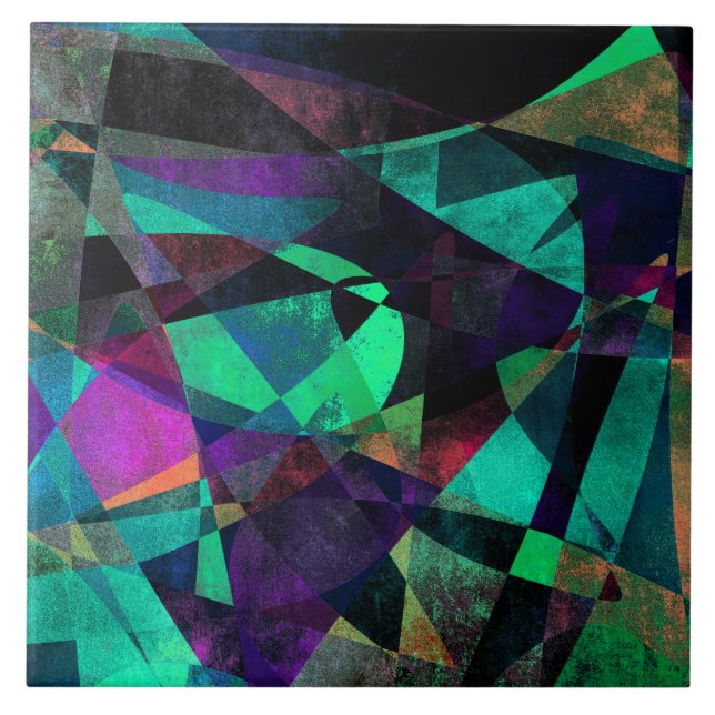 Geometrische, bunte, Grungy abstrakte Kunst Fliese (Vorderseite)