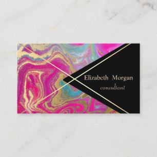 Geometrische Bunte Marmor Glitter Gold Streifen Visitenkarte