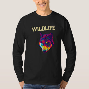 Geometrische Bunte Wolf Wildtiere Zoo Tiere Wild T-Shirt