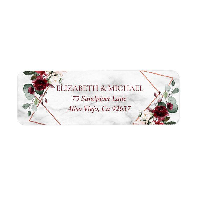 Geometrische Burgundy-Rücksendeadresse aus Kupfer (Vorne)