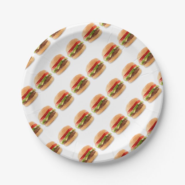 Geometrische Cheeseburger-Papier-Teller-Kunst Pappteller (Vorderseite)