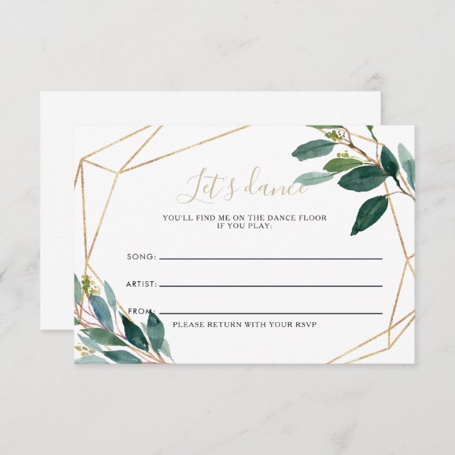 Geometrische Chic Foliage Wedding Song Request Car RSVP Karte (Vorne/Hinten)