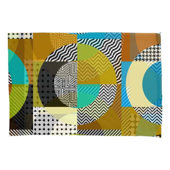 Geometrische Collage: Kreise, Vintages Muster. Kissenbezug (Vorderseite)