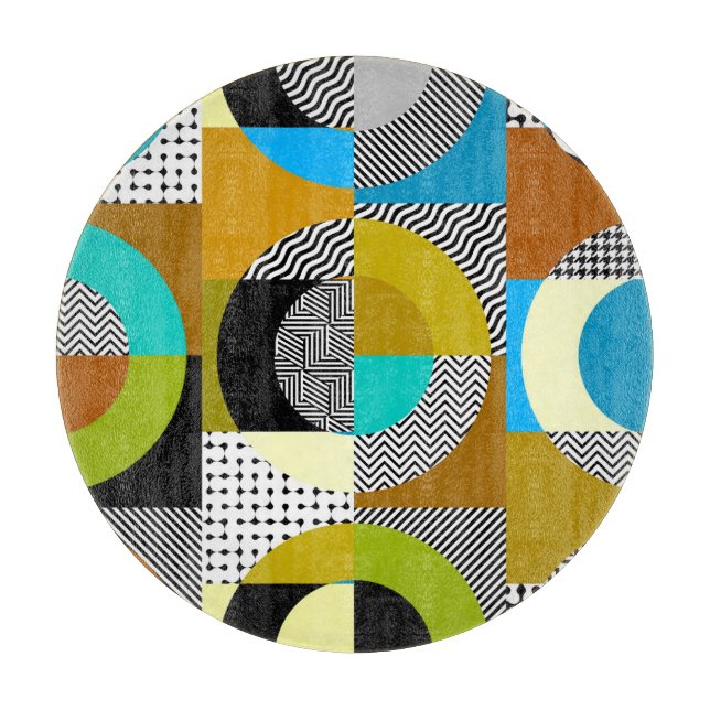 Geometrische Collage: Kreise, Vintages Muster. Schneidebrett (Vorderseite)
