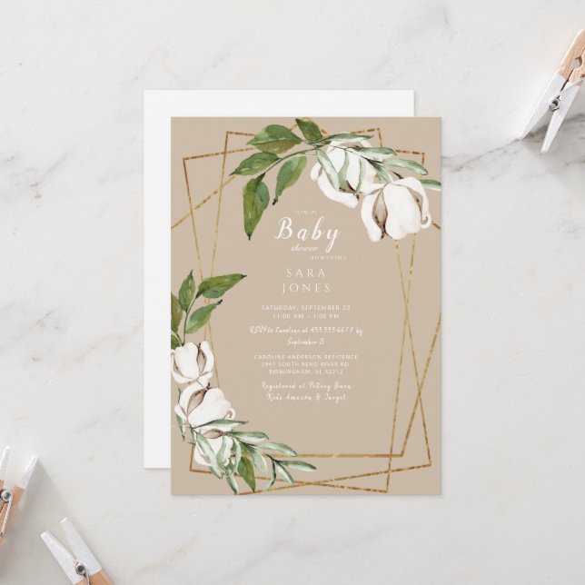 Geometrische Cotton Tan Babydusche Einladung (Vorderseite/Rückseite Beispiel)