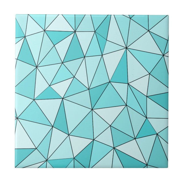 Geometrische Cyan-Dreiecke Moderne Keramik Fliese (Vorderseite)
