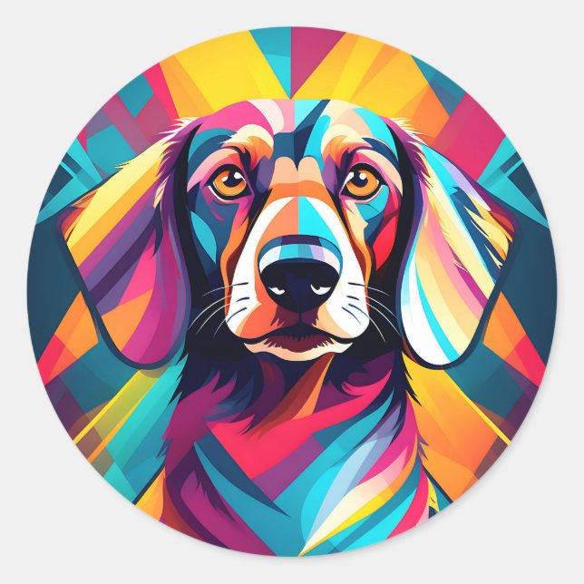 Geometrische Dackel Moderner Hund Runder Aufkleber (Vorderseite)