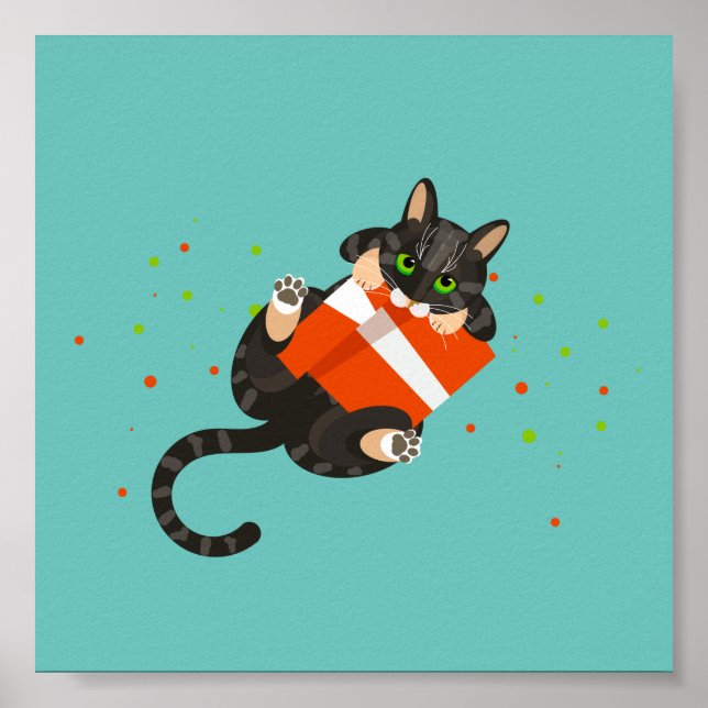 Geometrische Darstellung der Katze mit Karte Poster (Vorne)