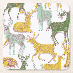 Geometrische Deers: Traditionelle Musterillustrati Rechteckiger Pappuntersetzer
