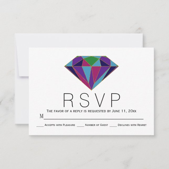 Geometrische Diamantschmucktöne Hochzeitskarte RSVP Karte (Vorderseite)