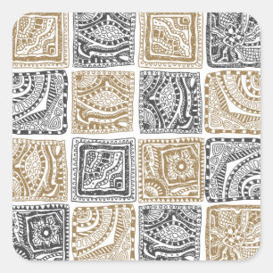 Geometrische Doodle, vintage abstraktes Muster. Quadratischer Aufkleber