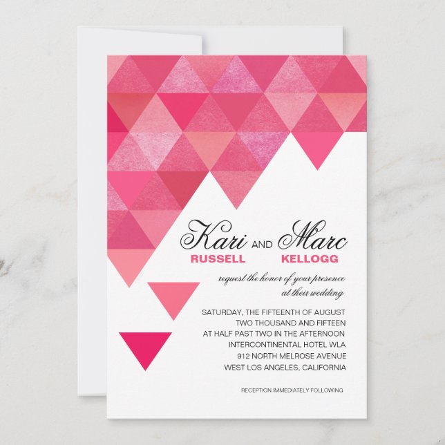 Geometrische Dreiecke, die | fuschia Pink Wedding Einladung (Vorderseite)