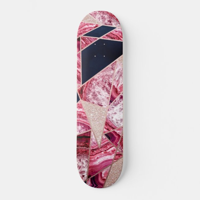 Geometrische Dreiecke für den rosa Navy-Glitzer Ag Skateboard (Vorderseite)
