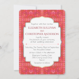 Geometrische Dreiecke in Rot und Pink Hochzeit Einladung