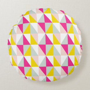 Geometrische Dreiecke rosa und gelbes Muster Rundes Kissen