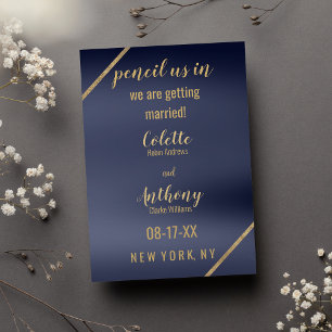 Geometrische einfache Navy Blue Gold Save the Date