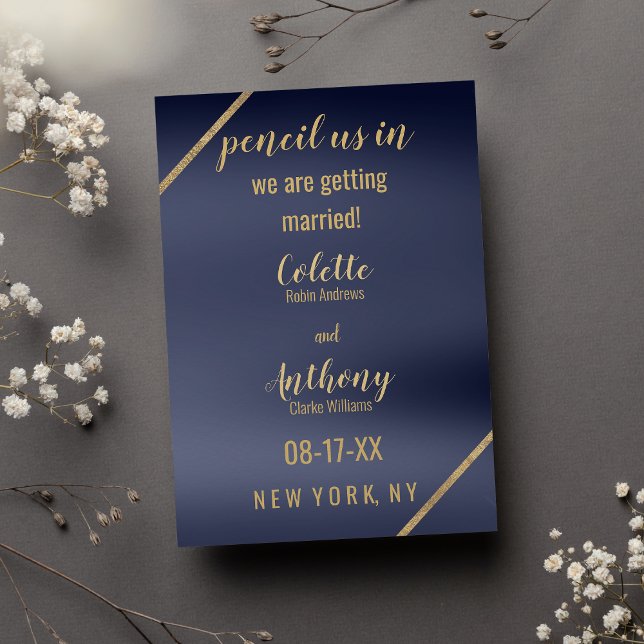 Geometrische einfache Navy Blue Gold Save the Date (Geometric Simple Navy Blue Gold Save The Date )