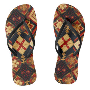 Geometrische Eleganz Nahtloses Muster Red Gold Bla Flip Flops