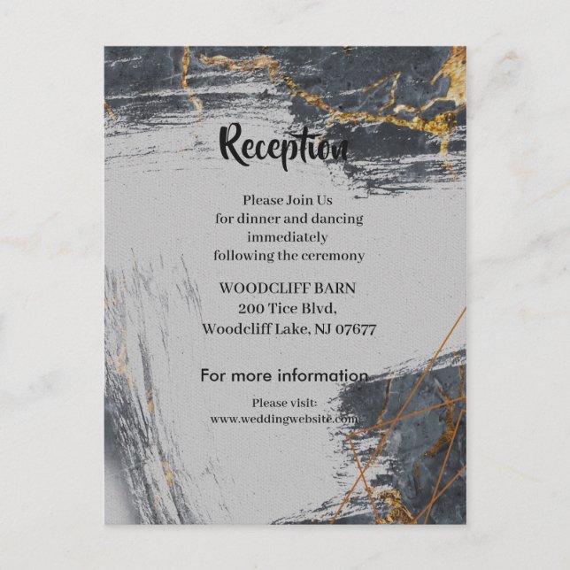 Geometrische Empfang-Karte für Glitzer marbeln Ankündigungspostkarte (Vorderseite)