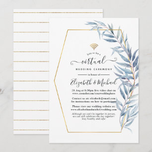 Geometrische Eukalyptus-Blätter Virtual Wedding Einladung