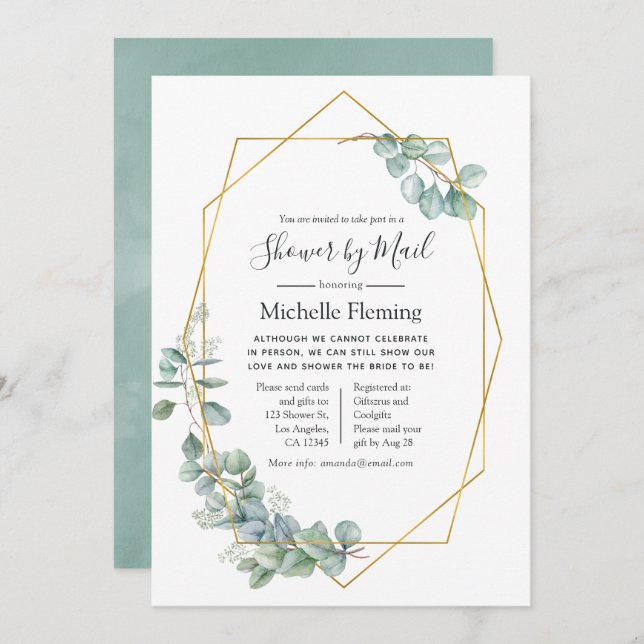 Geometrische Eukalyptus Bridal oder Babydusche per Einladung (Vorne/Hinten)