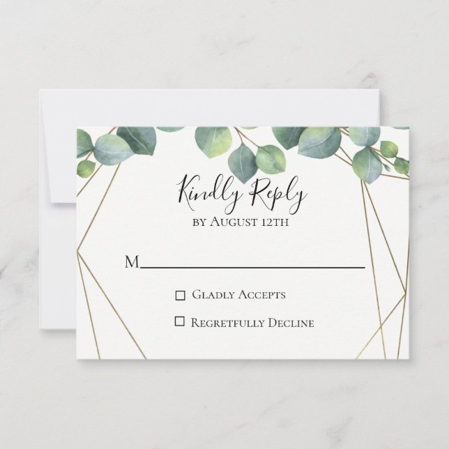 Geometrische Eukalyptus Wedding RSVP Card (Vorderseite)