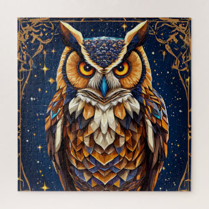 🦉 Geometrische Eule Glow 🌈 Lebendige Farbige Kun Puzzle