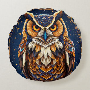 Geometrische Eule mit lebendigen Farben Rundes Kissen