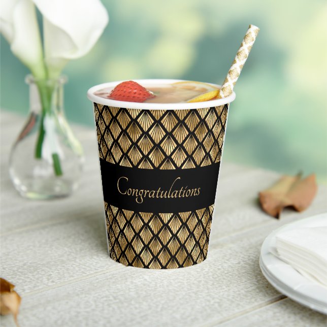 Geometrische Fans des eleganten Goldes und Schwarz Pappbecher (In Situ)