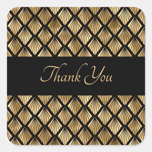 Geometrische Fans des eleganten Goldes und Schwarz Quadratischer Aufkleber (Vorderseite)