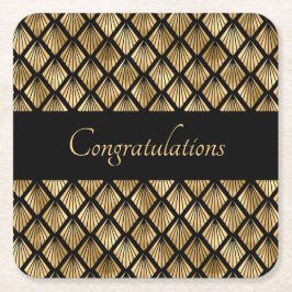 Geometrische Fans des eleganten Goldes und Schwarz Rechteckiger Pappuntersetzer