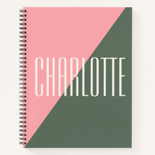 Geometrische Farbblock-Pink-Grün-Personalisierter Notizbuch