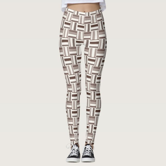 Geometrische FarbblockRechtecke - braun und beige Leggings (Vorderseite)