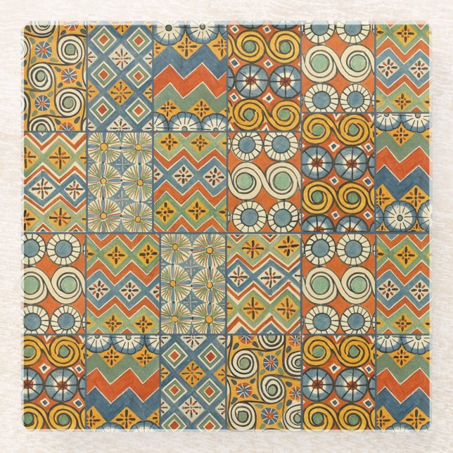 Geometrische farbenfrohe antike ägyptische Grafik Glasuntersetzer (Vorderseite)