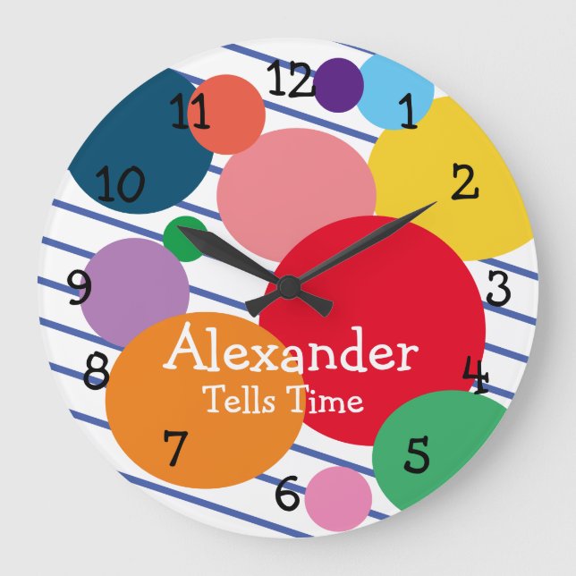Geometrische farbige Formen Kinderzimmer Große Wanduhr (Vorderseite)