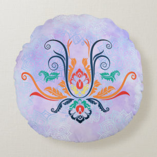 Geometrische Flora der Klasse Damast mit Zweigen Rundes Kissen