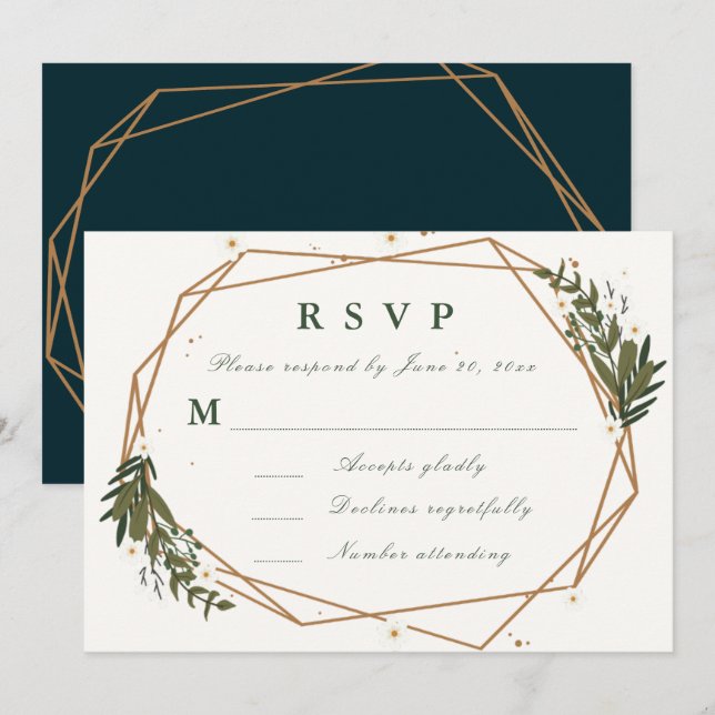 geometrische, florale RSVP Karte (Vorne/Hinten)