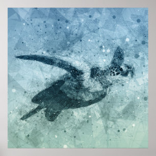 Geometrische Flying Green Sea Turtle   Poster