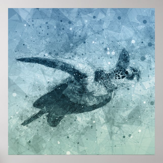 Geometrische Flying Green Sea Turtle | Poster (Vorne)
