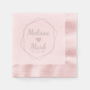 Geometrische Form und Herz-Monogramm Rosa Serviett Serviette