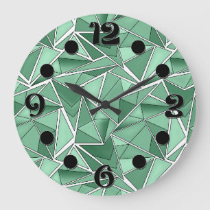 Geometrische Formen abstraktes grünes Muster  Große Wanduhr