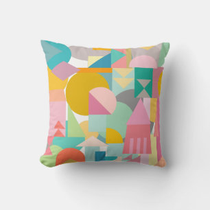 Geometrische Formen Collage in Fun Bright Colors Kissen